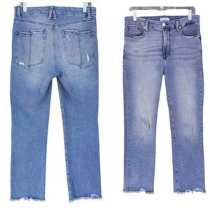 Good American Blue Denim Jeans Women Sz 8/29 Asymmetric Pocket Chopped High Rise